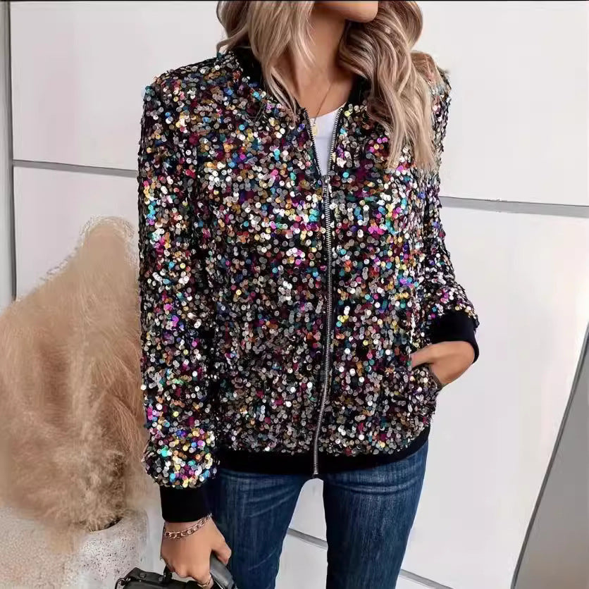 Damen Funktionsjacke mit glitzerndem Paillettendesign und bequemen Bündchen EB