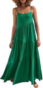 Damen luftiges Maxikleid mit Spaghetti-Trägern und stilvollem Layering R&B