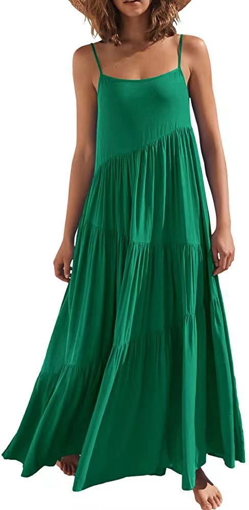 Damen luftiges Maxikleid mit Spaghetti-Trägern und stilvollem Layering R&B
