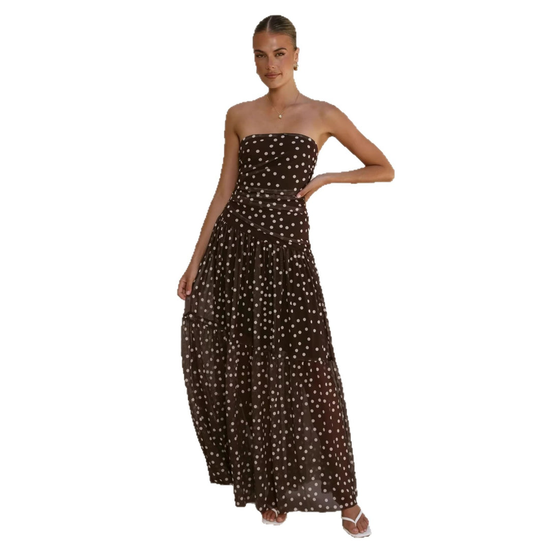 Damen Maxikleid mit schulterfreiem Schnitt und verspieltem Punktenmuster R&B