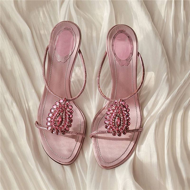 Damen elegante Slip-On Sandalen mit funkelnder Strassverzierung R&B