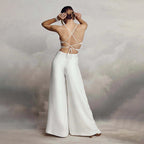 Damen Jumpsuit mit Elegantem V-Ausschnitt und Fließendem Bein R&B