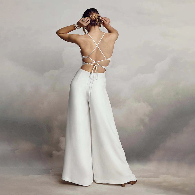 Damen Jumpsuit mit Elegantem V-Ausschnitt und Fließendem Bein R&B
