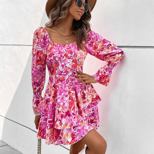 Damen Mini-Kleid mit voluminösen Ärmeln und romantischem Floralprint R&B