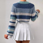 Damen luftiger, gestreifter Strickpullover mit weitem Schnitt R&B
