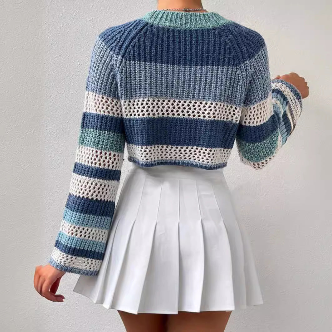 Damen luftiger, gestreifter Strickpullover mit weitem Schnitt R&B