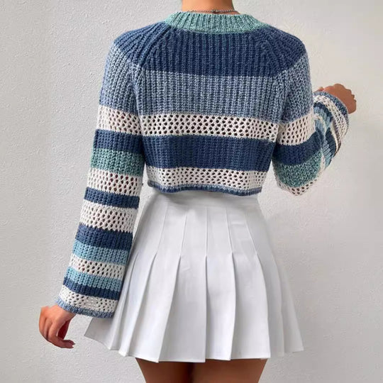Damen luftiger, gestreifter Strickpullover mit weitem Schnitt R&B