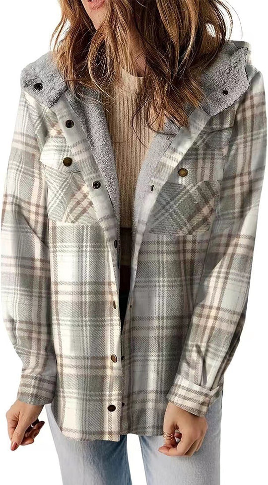 Damen Karierter Flanell-Jacke mit kuscheligem Innenfutter R&B