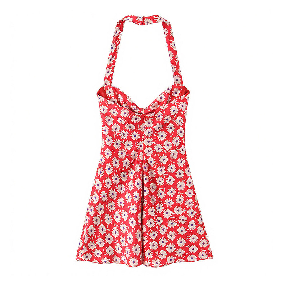 Damen sommerliches Kleid mit verspieltem Blumendruck und schwingendem Rock R&B