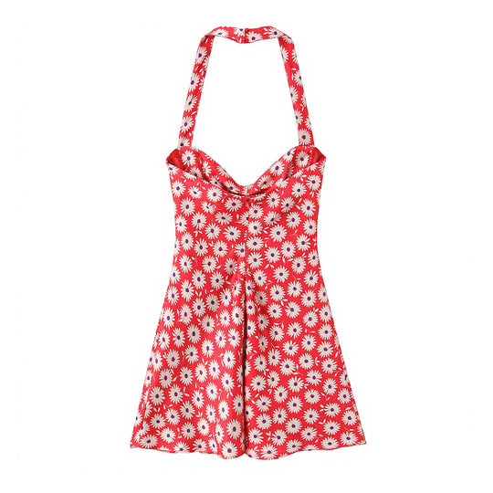 Damen sommerliches Kleid mit verspieltem Blumendruck und schwingendem Rock R&B