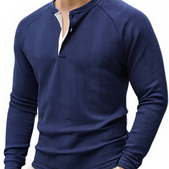Herren Langarm Henley-Shirt mit strukturierter Oberfläche R&B
