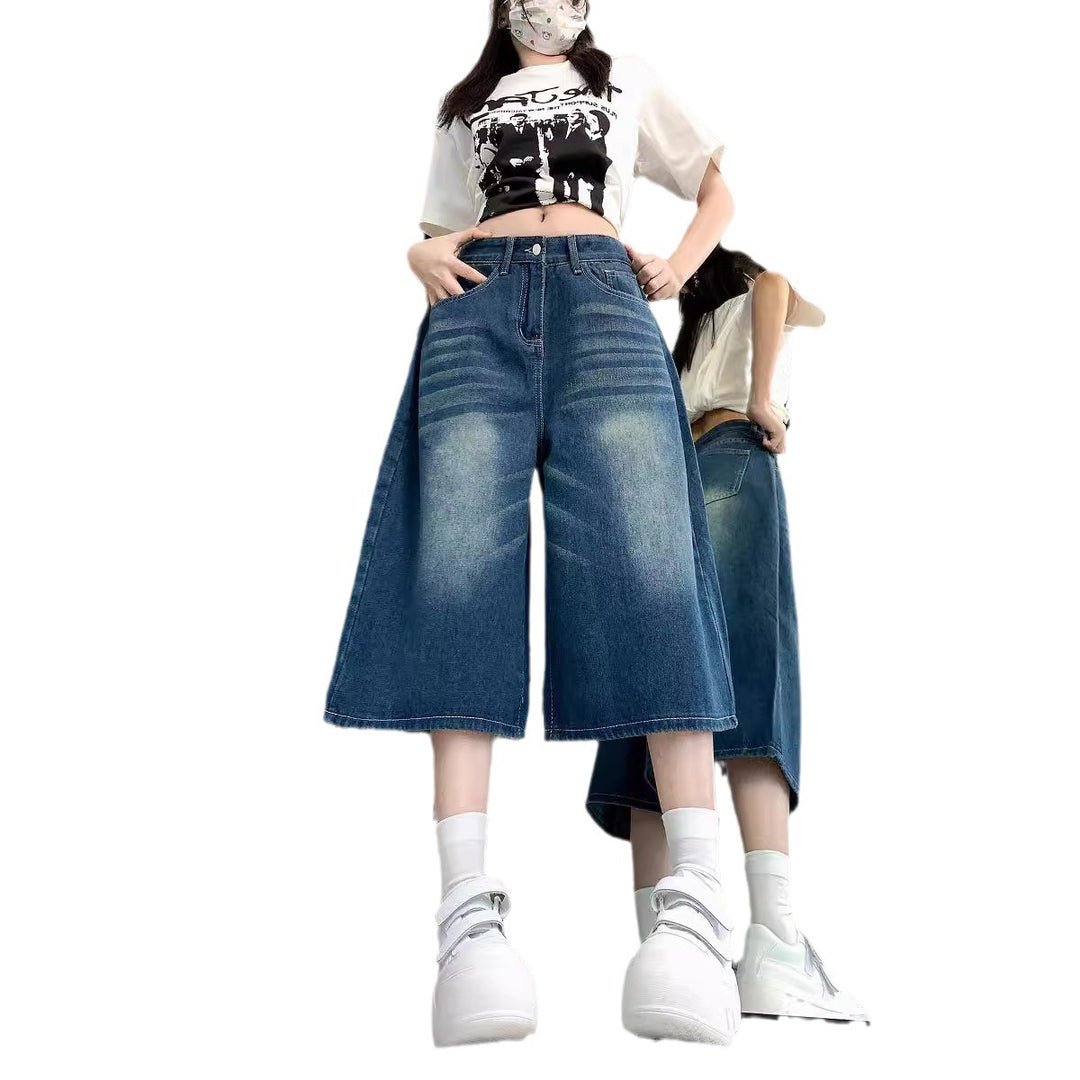 Damen Weite Denim-Culotte mit hohem Bund und elastischem Taillenbund R&B
