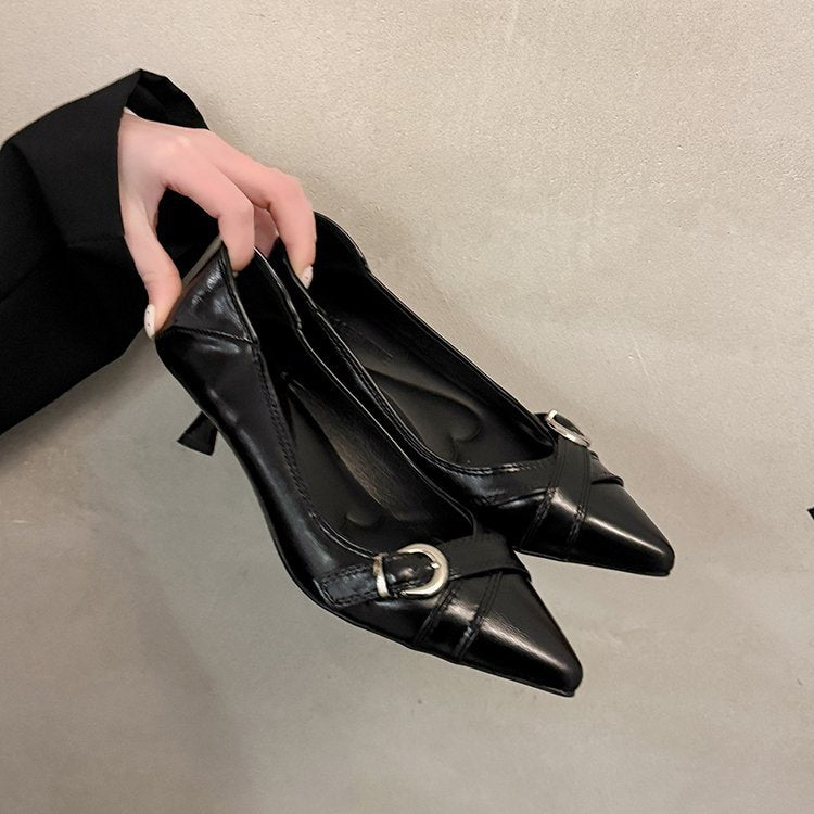Damen elegante Pumps mit dekorativem Schnallenverschluss und spitzem Design R&B