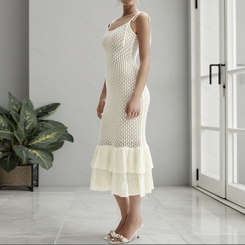 Damen Häkelkleid mit voluminösem Rüschenbesatz R&B