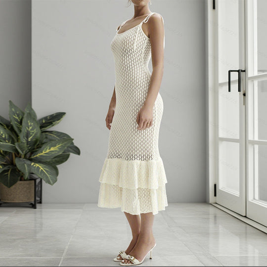 Damen Häkelkleid mit voluminösem Rüschenbesatz R&B