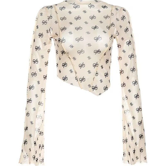 Damen Transparenter Oberteil mit langem Arm und zartem Muster R&B