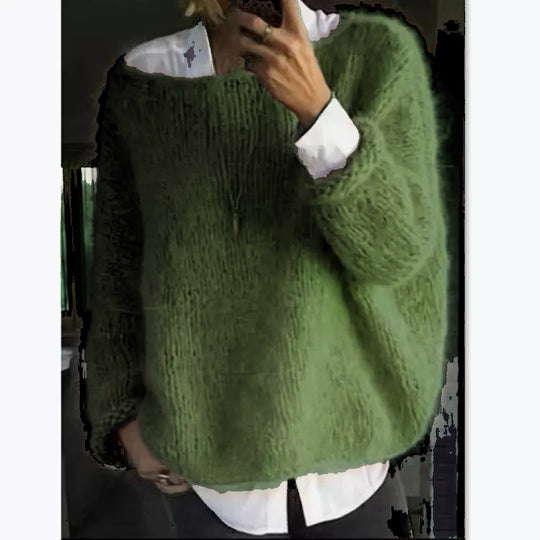 Damen Kuscheliger Oversized Pullover mit U-Boot-Ausschnitt R&B