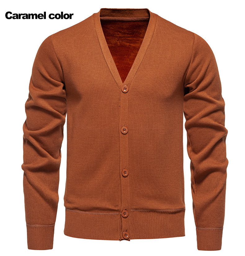 Herren kuschelige Strickjacke mit V-Ausschnitt und Knopfleiste R&B