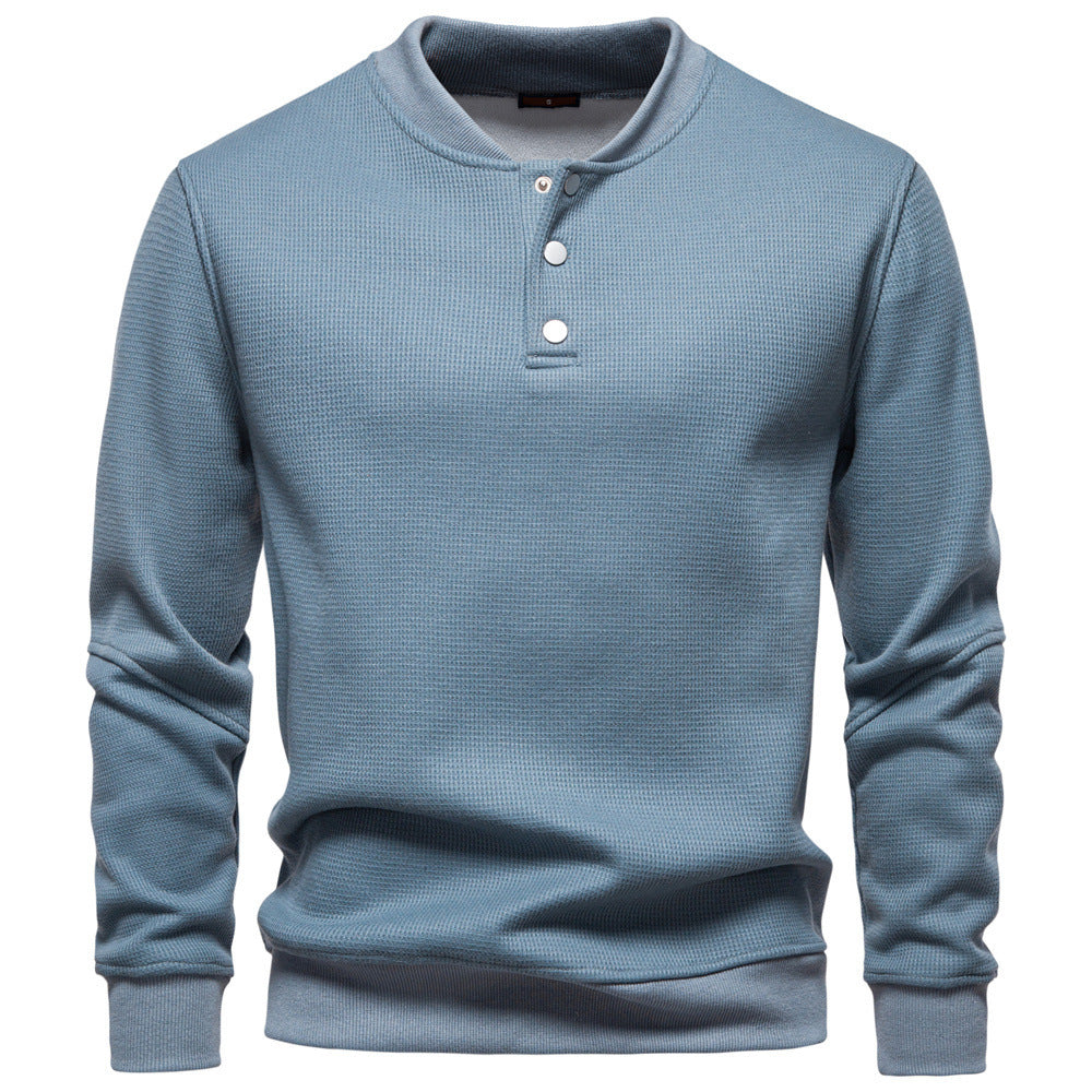 Herren nan Waffelstruktur-Henley-Pullover mit kurzem Druckknopfverschluss und Rippbündchen R&B