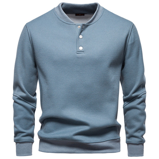 Herren nan Waffelstruktur-Henley-Pullover mit kurzem Druckknopfverschluss und Rippbündchen R&B