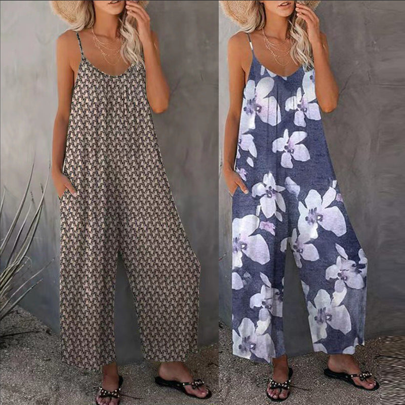 Damen lässiger Jumpsuit mit zartem Muster R&B