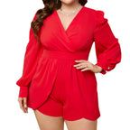 Damen Eleganter Playsuit mit voluminösen Ärmeln und Wickeloptik R&B