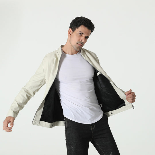 Herren modische Kunstlederjacke mit elastischem Kragen R&B
