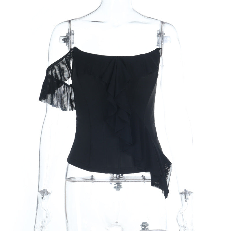 Damen elegante Spitzenbluse mit asymmetrischem Design R&B