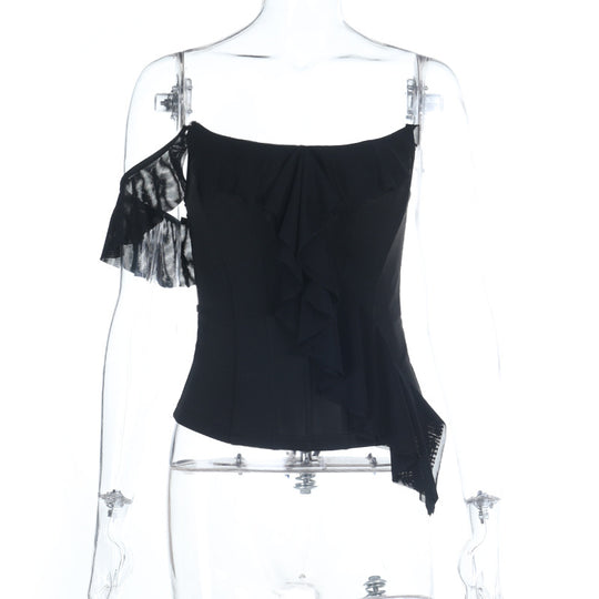 Damen elegante Spitzenbluse mit asymmetrischem Design R&B