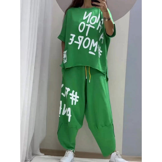 Damen Lässiges Set mit oversize T-Shirt und bequemen Jogginghose R&B