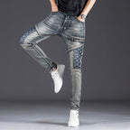 Herren modische Jeans im kreativen Design mit Reißverschlüssen und Detailnähten R&B