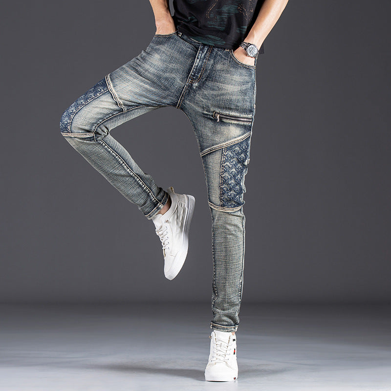 Herren modische Jeans im kreativen Design mit Reißverschlüssen und Detailnähten R&B
