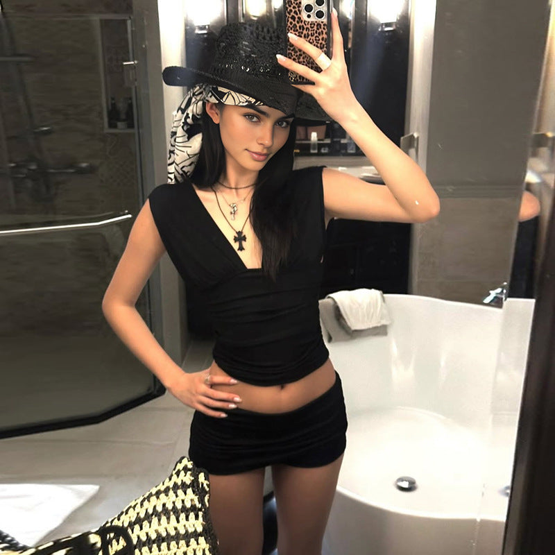 Damen Figurbetontes Oberteil und Shorts Set R&B