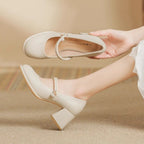 Damen elegante Mary Jane Schuhe mit Blockabsatz und Perlenakzent R&B