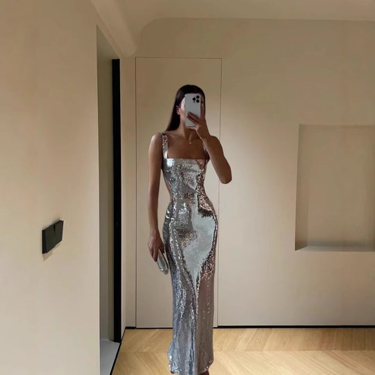Damen Maxikleid mit glitzernden Pailletten und elegantem Schnitt R&B
