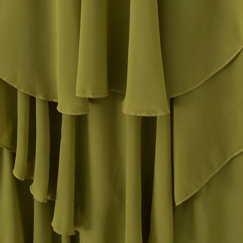 Damen Maxikleid mit schwingenden Volants R&B
