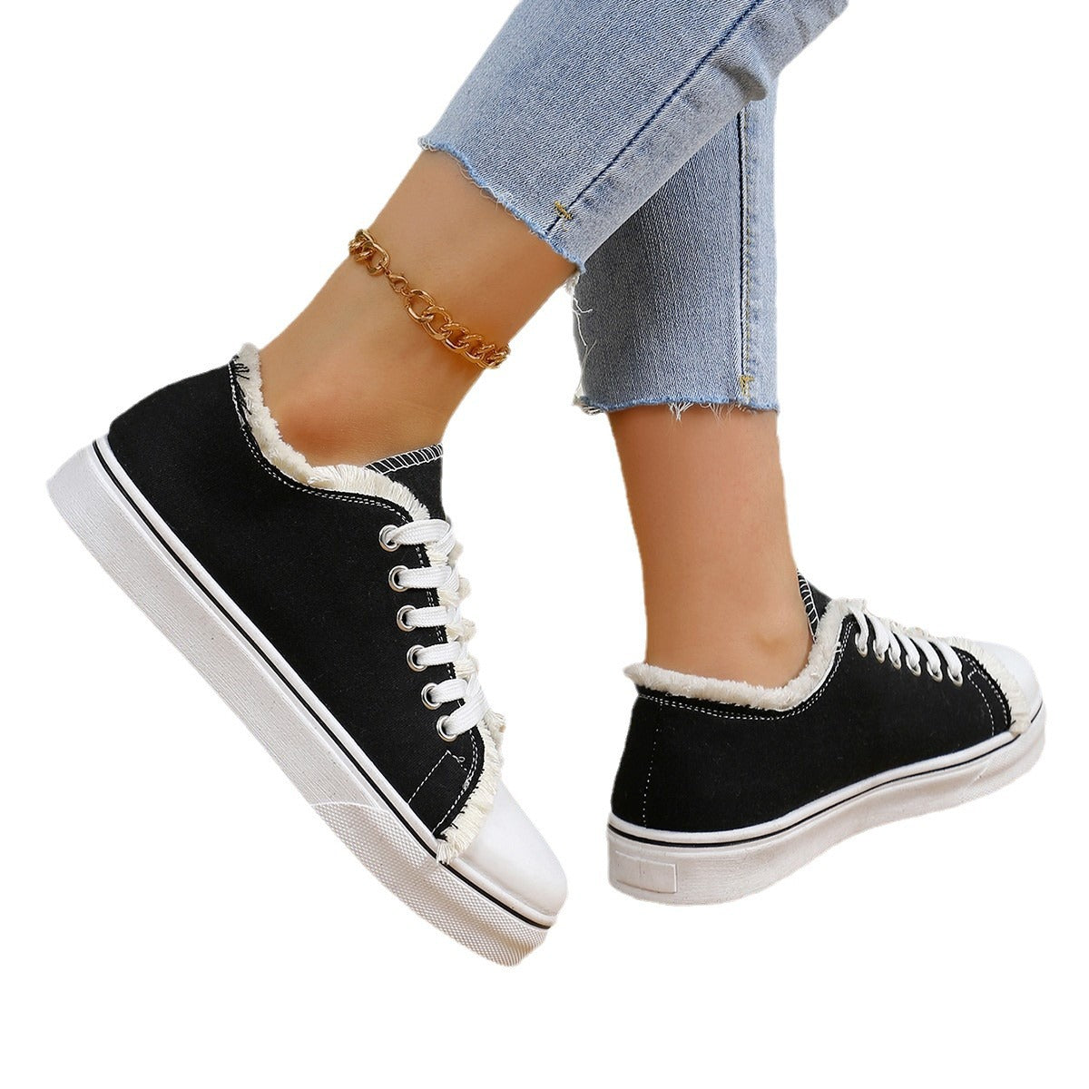 Damen Sneaker mit fransigem Obermaterial und modischer Riemenverzierung R&B