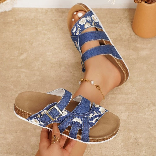 Damen modische Komfortsandalen mit dekorativem Blumenstick R&B