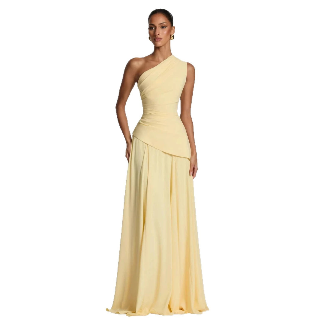 Damen Elegantes One-Shoulder Maxikleid mit fließenden Drapierungen R&B
