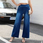 Damen Weite Jeanshose im lässigen Stil mit hohem Bund und funktionalen Taschen R&B