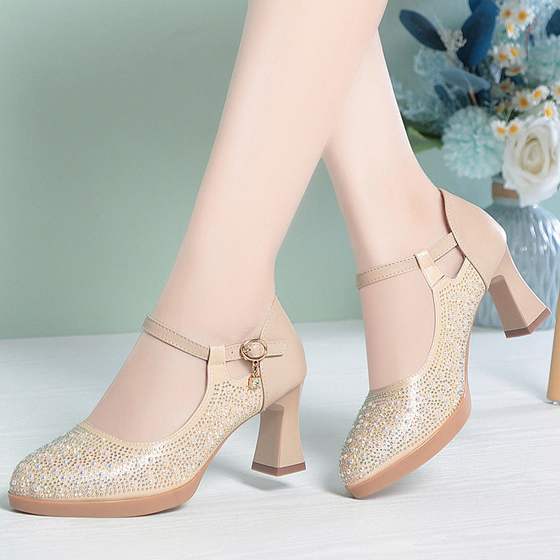 Damen Hochwertige Pumps mit funkelndem Strassbesatz und elegantem Riemen R&B