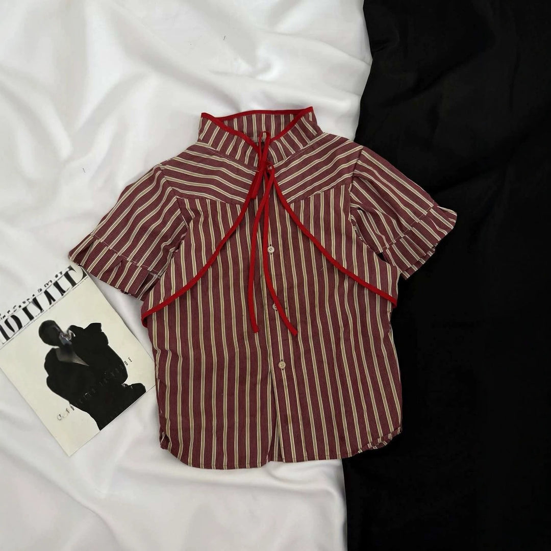 Damen Modische Bluse mit hochgeschlossenem Kragen und dekorativen Rüschen R&B