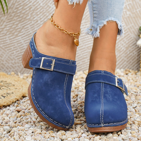 Damen Clogs mit elegantem Riemen und komfortablem Blockabsatz R&B