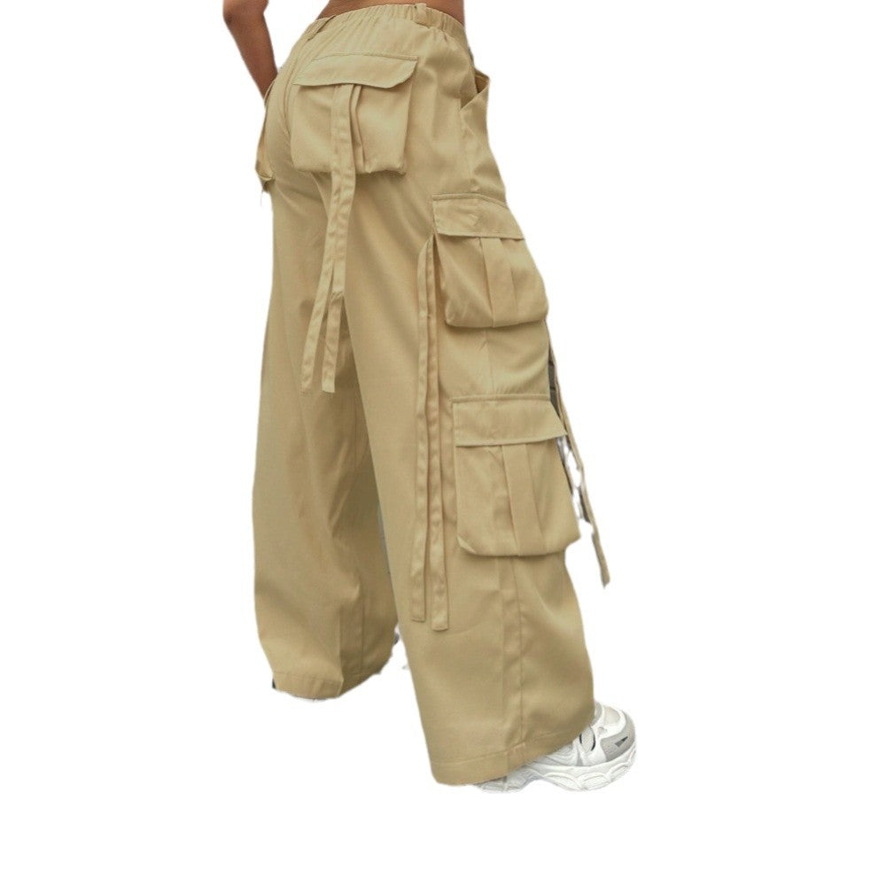 Damen weite Cargo-Hose mit funktionalen Taschen und elastischem Bund R&B