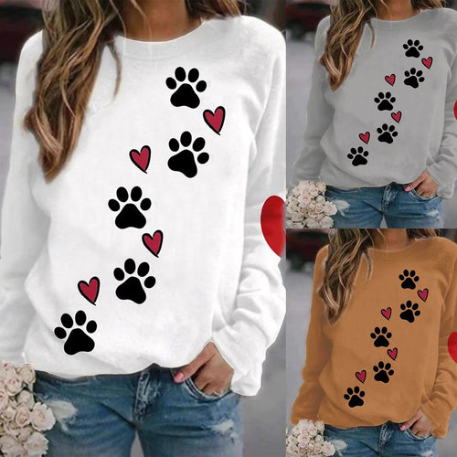 Damen Sweatshirt mit Pfotenabdrücken und Herzen R&B