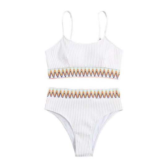 Damen Hochtailliertes Bikini-Set mit gestreiftem Oberteil R&B