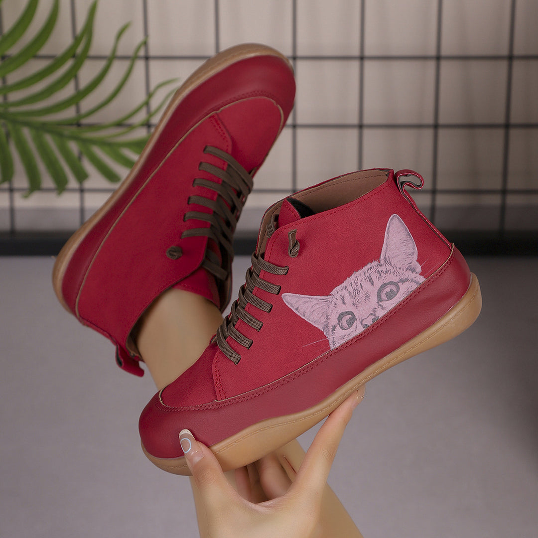 Damen Sneakers mit kreativem Katzen-Design und rutschfester Sohle R&B