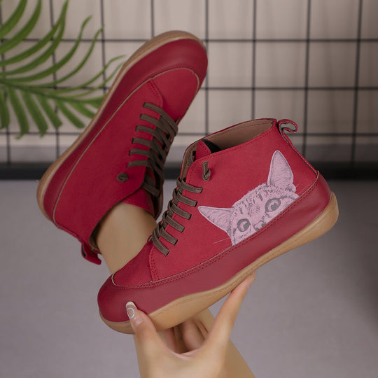Damen Sneakers mit kreativem Katzen-Design und rutschfester Sohle R&B
