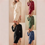 Damen Strickkleid mit Taillengürtel und langen Ärmeln R&B