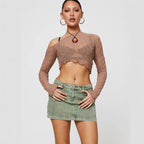 Damen Crop-Top mit Rüschendetails und schmalem Bindewirbel R&B